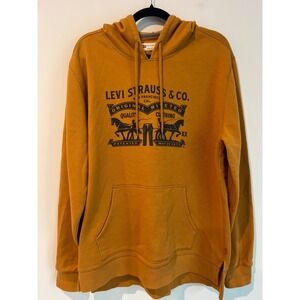 Levis Mens Graphic Hoodie Dark Mustard Yellow Two Horse Logo Sweatshirt Large